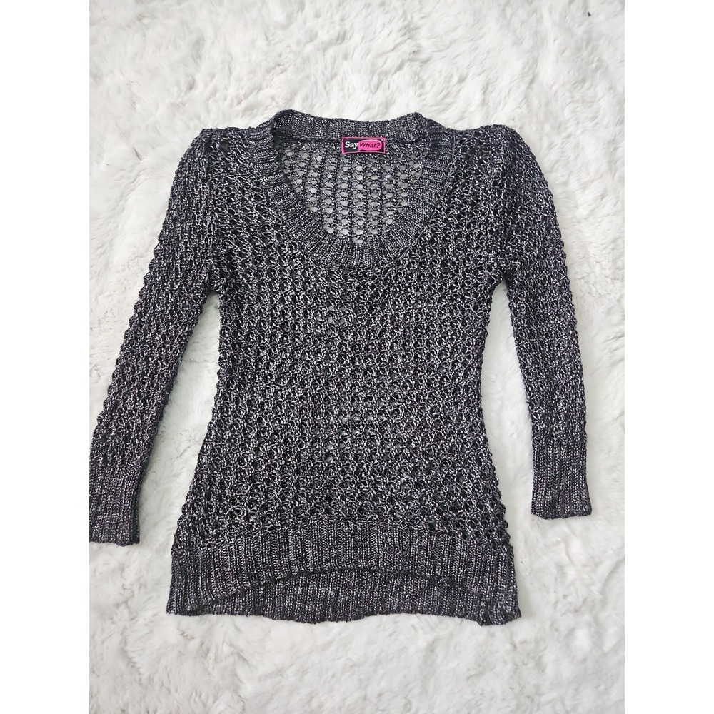 Say What Whimsigoth Metallic Crochet Knit Tunic Sweater Cyber Grunge Open Work